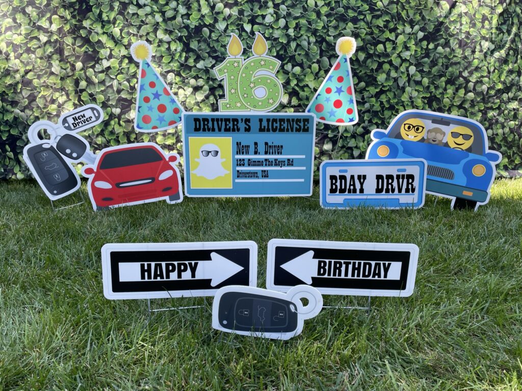 16 candles and birthday driver yard sign